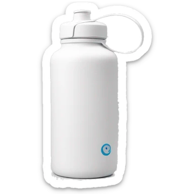 white water bottle with white lid, white handle strap sticker