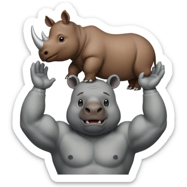 Rhino holding a bear over its head sticker