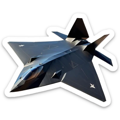 F-117 Nighthawk - Lockheed Martin (Stealth Grey) A futuristic stealth attack aircraft with a distinct faceted, angular design in a stealthy matte grey. Its sharp, jagged edges and unconventional, almost alien-like shape make it look like a shadow cutting through the night sky. The surface should appear non-reflective with subtle panel lines. sticker
