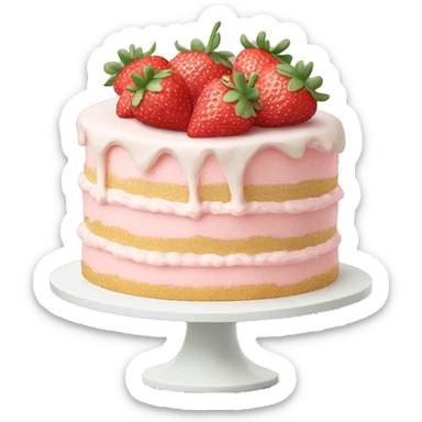 Light Pink strawberries and cream birthday cake  sticker
