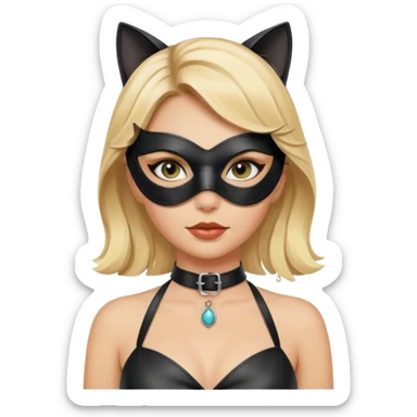 blonde woman with leather cat eye mask and leather halter neck blouse sticker