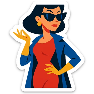 a glamorous woman with black shades, sophisticated look, stylish pose, vibrant toon style sticker