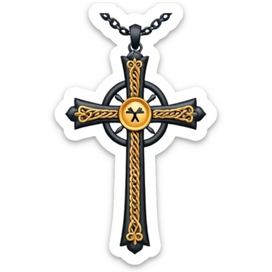 Ein christen kreuz schön verziert mit ketten in schwarz  sticker