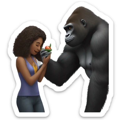 a woman playing with a gorilla sticker