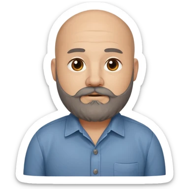 Mid-30s Bald chubby professional man with long bushy black and grey beard, wearing a button down shirt sticker