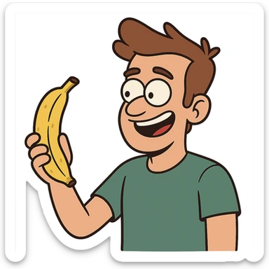 flat toon style guy holding a banana, no background sticker