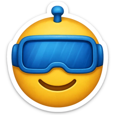 yellow face with blue robot visor, digital illustration, emoji style, no background sticker