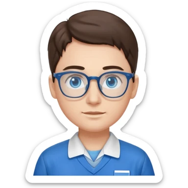 Generate from my photo blue eyes with glasses wearing care blue uniform sticker