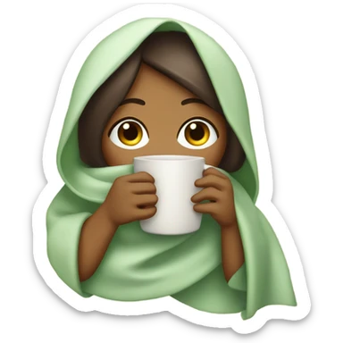 girl inside a blanket sipping coffee eyes with cucumber sticker
