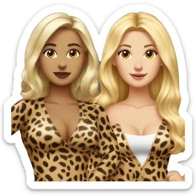 Blonde and brunette besties in cheetah clothes sticker