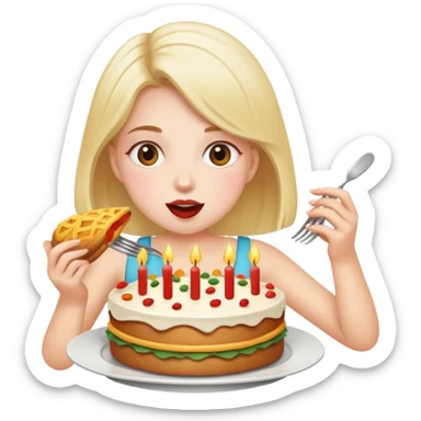 Birthday girl eating a feast of food  sticker