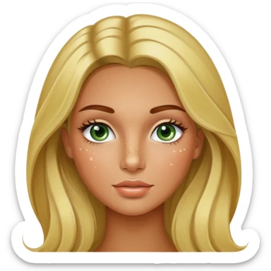 miss universe tanned girl with very long blonde brown hair and green brown eyes and freckles along her nose and cheeks and long eyelashes sticker