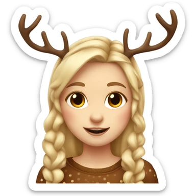 blonde reindeer girl long hair and antlers with cute dots wearing brown  sticker