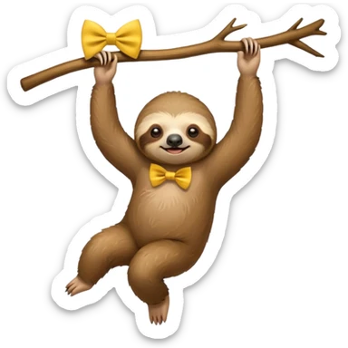 cute swinging Sloth on stick, yellow bow tie sticker