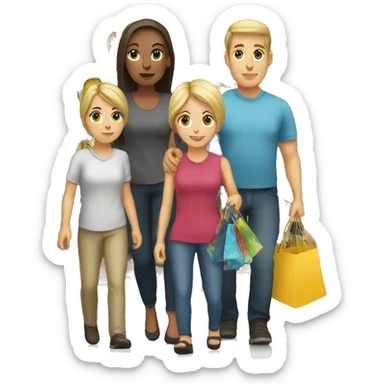 6 caucasian family members shopping sticker