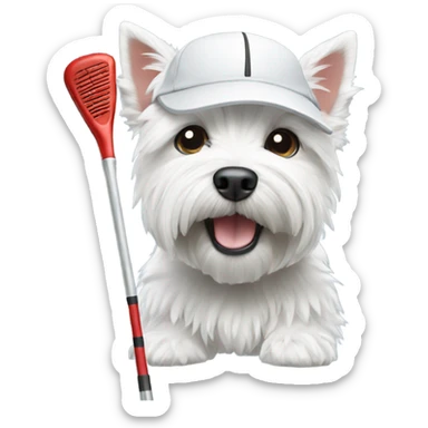 westie with a golf club and cap on sticker