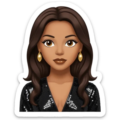 Cindy Herron from En Vogue with tan skin, long dark brown black sequin outfit sticker