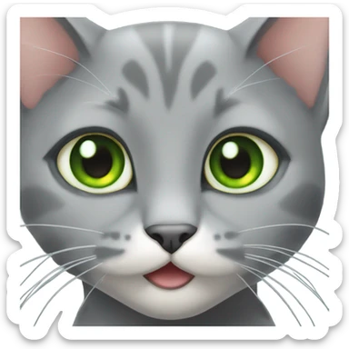 gray Cat green eyes eating fish sticker