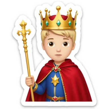 A young noble boy wearing a shiny gold crown and royal cape.
























 sticker