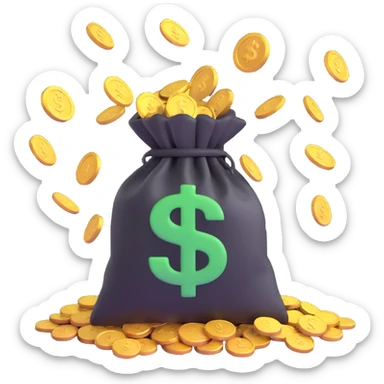 money bag with coins and bills falling out sticker