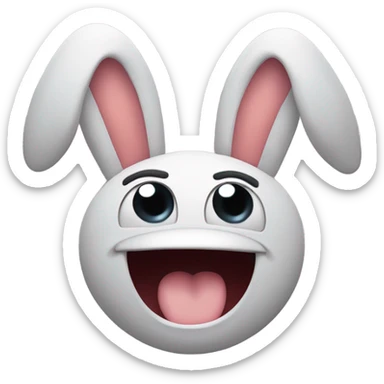 An expressive face making a mocking gesture, with the tongue sticking out and hands raised on both sides of the head, fingers wiggling as if imitating bunny ears or making a playful grimace. sticker