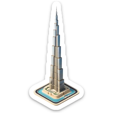 Burj Khalifa, light beige, minimalist, aerial view, emoji style sticker