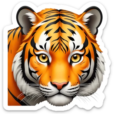 cinematic- noble-tiger-realistic-full-body-standing-emoji,-massive-striped-frame-exuding-power-and-grace,-bold-orange-fur-with-thick-black-stripes,-head-tilted-dramatically,-piercing-yellow-eyes-focused-intensely,-simplified-yet-realistic-focused-features,-highly-detailed,-glowing-with-an-almost-sarcastic-glow expressive eyes sticker