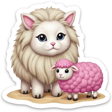 Ragdoll cat next to a pink sheep at the beach  sticker