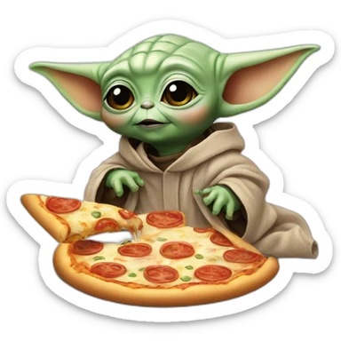 Baby yoda eating pizza sticker