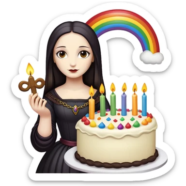 goth monalisa holding a rainbow birthday cake  sticker