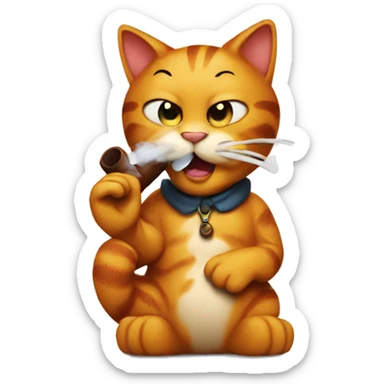 Garfield the cat smoking a wooden pipe sticker