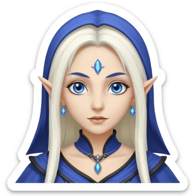 Dark elf sorceress with white long hair with blue eyes sticker
