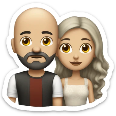 White (bald man) with (dark beard) kissing short (Mexican woman) with (long dark wavy hair) sticker