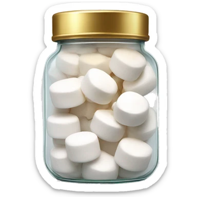 Realistic marshmallows in a glass jar with a gold screw on lid on the top. sticker