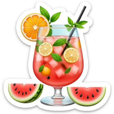 summer cocktail with lemon, watermelon, orange sticker