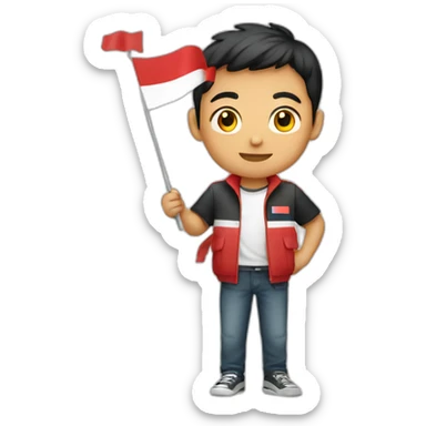 asian young male holding Indonesian flag sticker