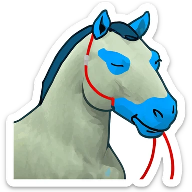 fast electric horse made of electricity, metal plates, bolts, visible blue and red wires, lightning coursing through its body sticker