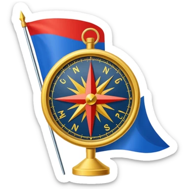 A minimal emoji of a compass pointing toward a planted flag. Flat design, confident colors, modern emoji style. Represents choosing direction and seeing it through to completion. Avoid corporate or motivational poster aesthetics. sticker