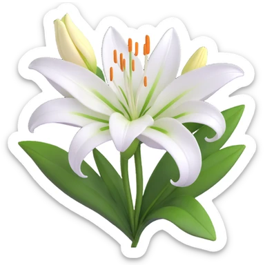 Elegant white lily flower with detailed petals and green foliage sticker