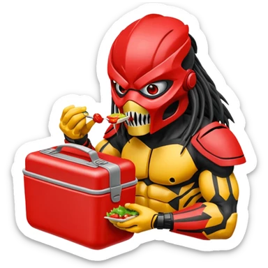 The predator with red mask eating from a lunchbox  sticker
