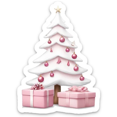 Light pink Christmas gifts under a white Christmas tree  sticker