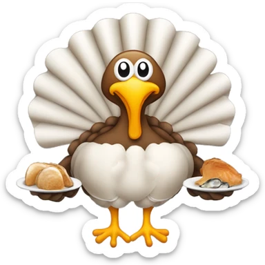 Turkey holding burning slice of toast and pan of oysters sticker