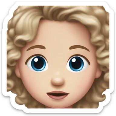 Baby girl with big blue eyes, very short wavy brown hair, and a pink pacifier in her mouth sticker