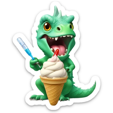 Iguana injecting the ice cream with a syringe sticker
