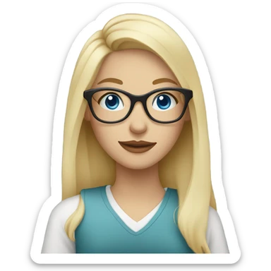 Blond girl with blue eyes wearing glasses drinking coffee  sticker