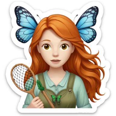 ginger lon haired woman butterfly catcher sticker