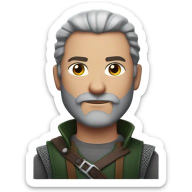 Serious man with short red hair, trimmed beard, gray-green eyes, inspired by Geralt from The Witcher, with a strong and confident look. sticker