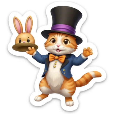 Orange tabby cat what a magician hat on making a bunny hop out of his hat sticker