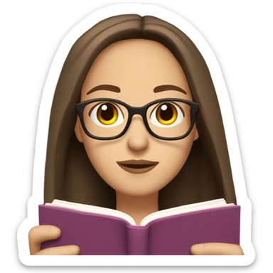 Reading brown hair brown eyes long straight brown hair glasses white skin woman glases sticker