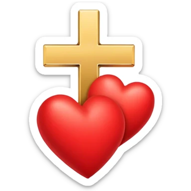 Two red heart outlines united by a gold cross  sticker